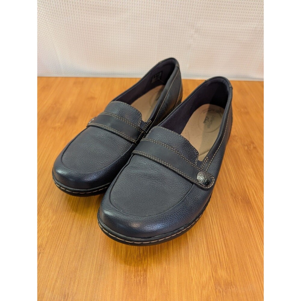Clarks Women's Navy Blue Cora Daisy Shoes Slip-on Loafers 10 Wide Comfort (R09)